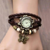 Antique Women’s Leather Wrapped Bracelet with Quartz Wristwatch - Himpall